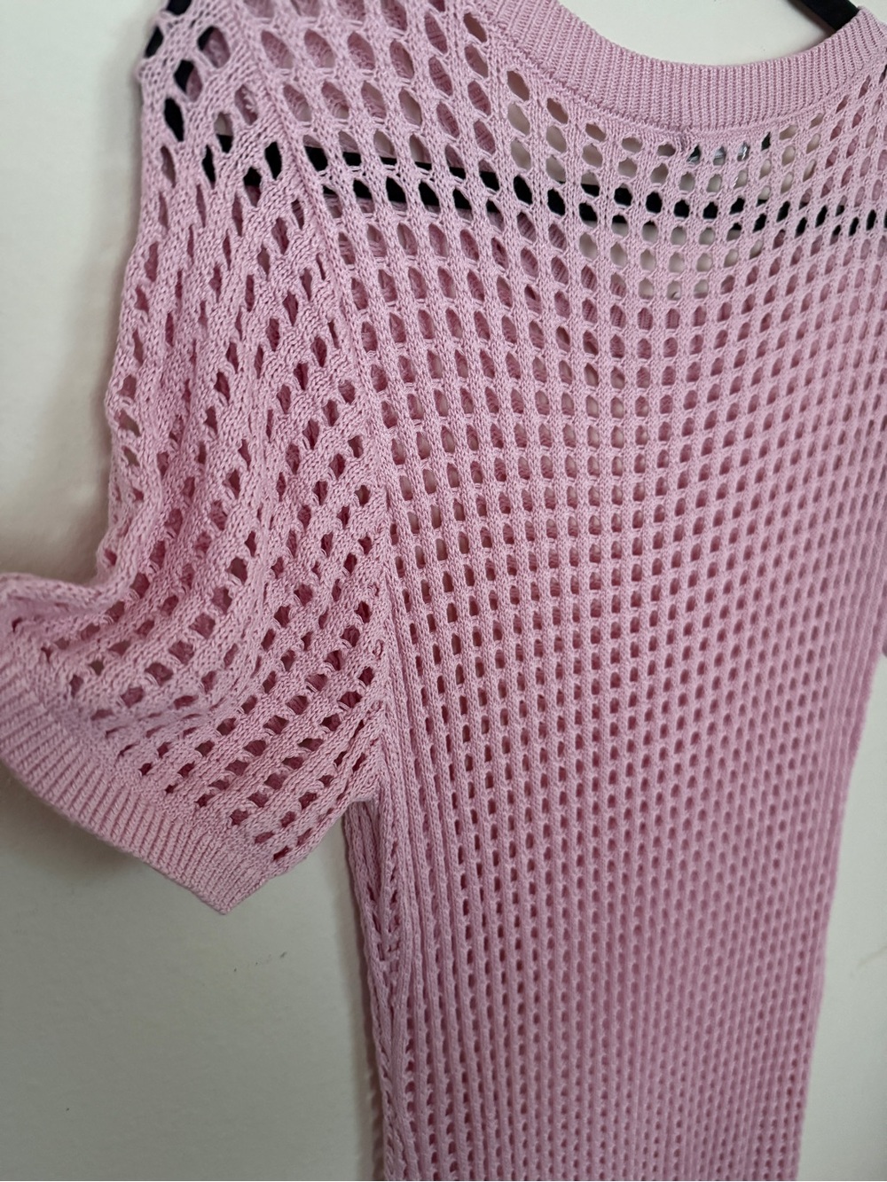 Cute Soft Pink Crochet Beach Coverup Dress Vacation Size M NWT
